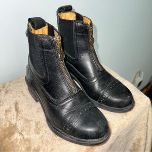 Kids Black Leather Zip Front Riding Boots